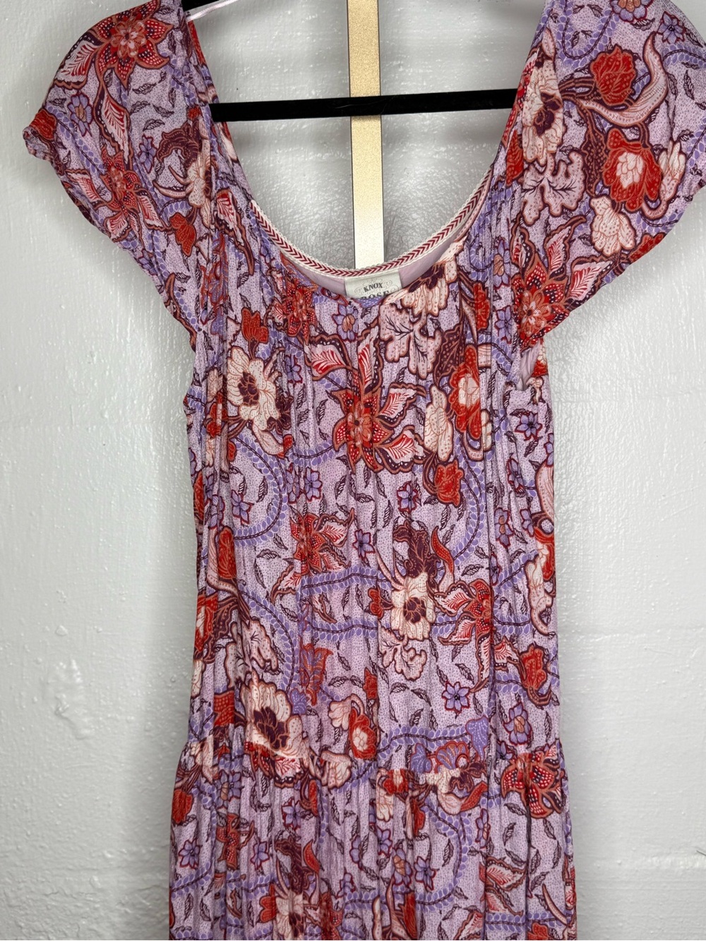 Knox Rose Purple Floral Boho Midi Dress | Tiered Flutter Sleeve Cottagecore - Picture 4 of 8